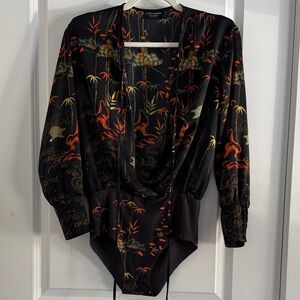 Zara Black and Orange Floral Bodysuit